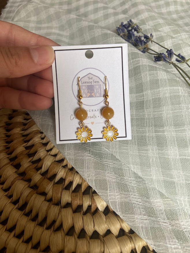 Sunflower Earrings with Honey Jade Stone
