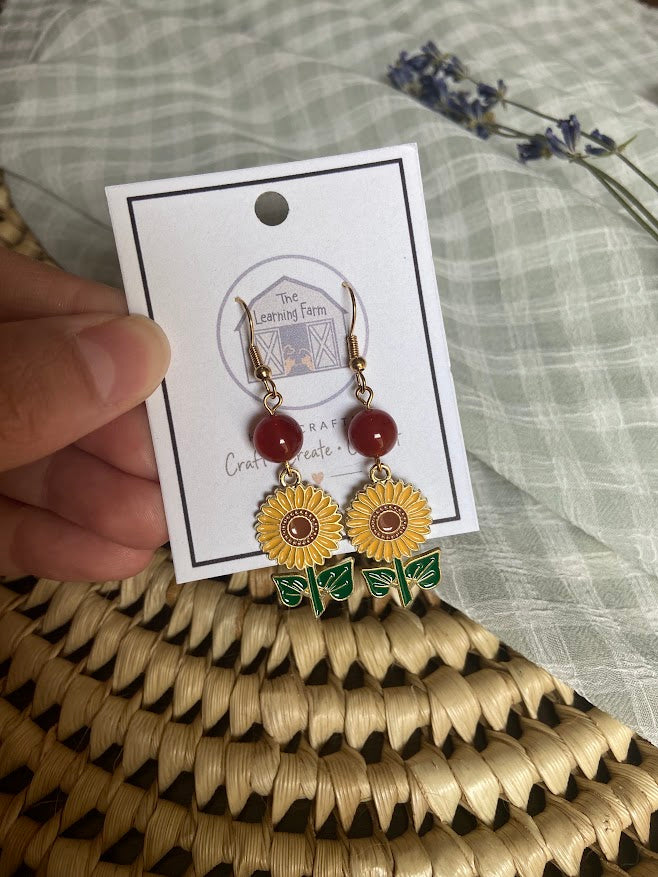 Sunflower Earrings with Carnelian Stone
