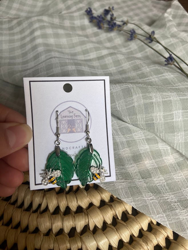 Bee Leaf Earrings - "Silver"