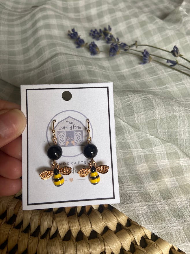 Honeybee Earrings with Onyx Stone