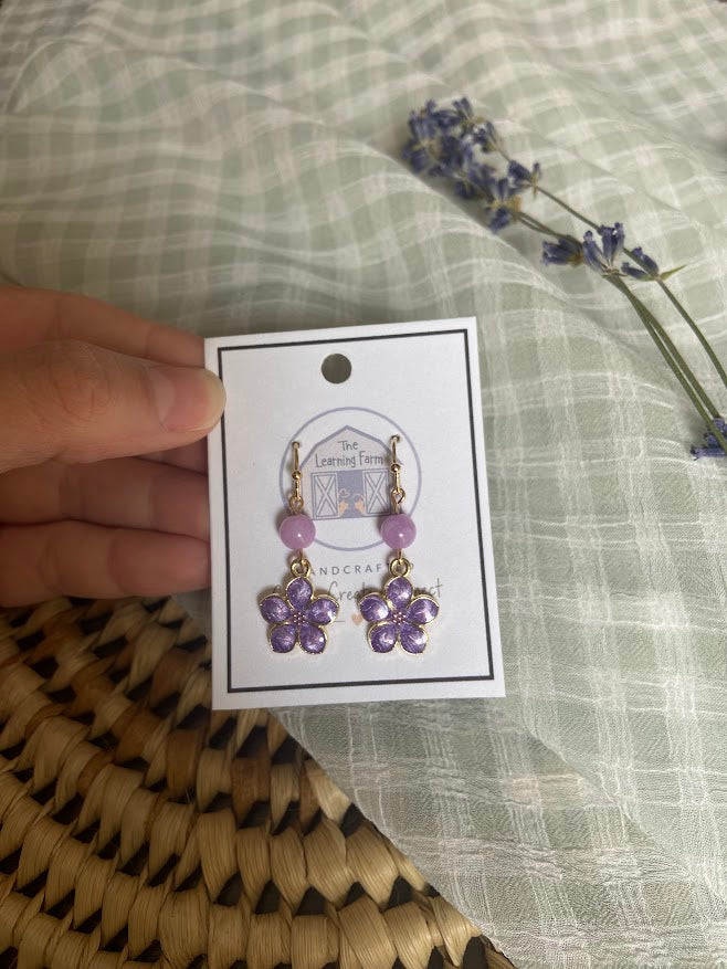 Flower Earrings with Lavender Jade Stone