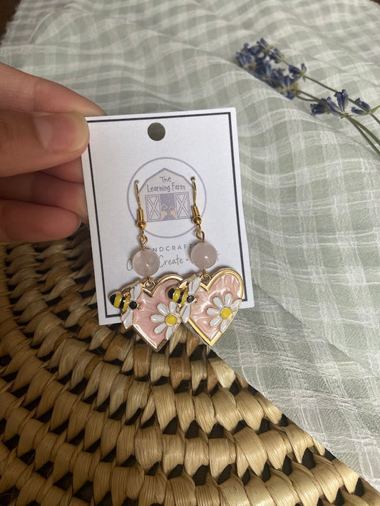 Bee Earrings with Rose Quartz Stone