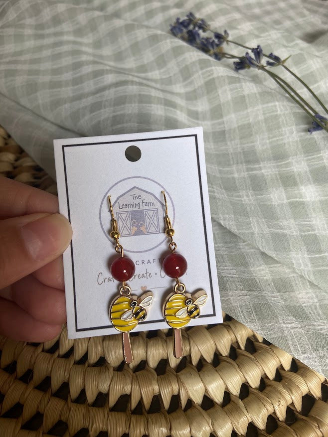 Honeycomb Stick Earrings with Carnelian Stone