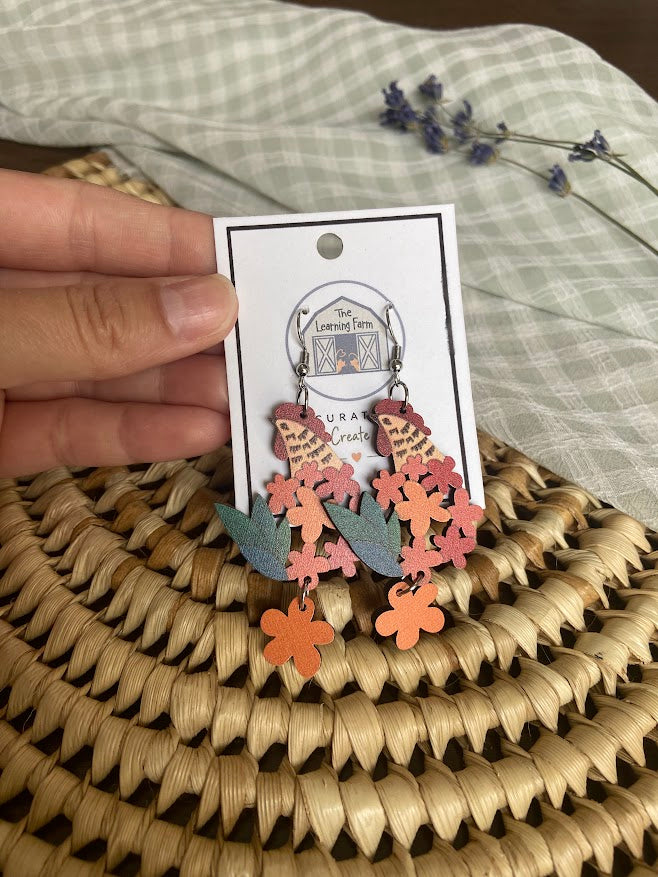 Flower Rooster Earrings