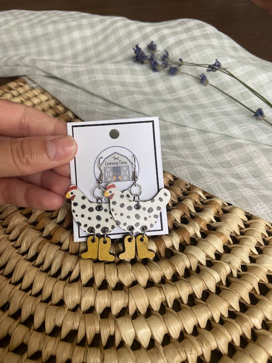 Chickens in Rubber Boots Earrings