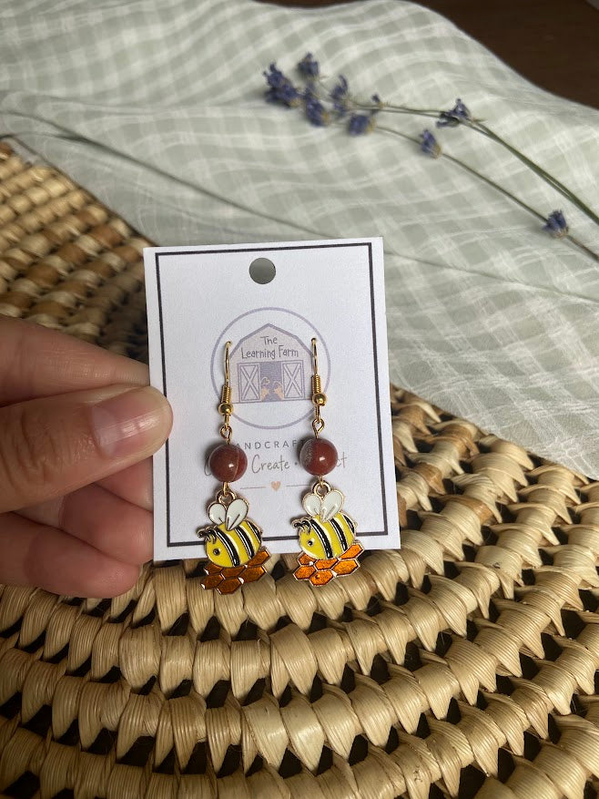 Honeybee Earrings with Red Jasper Stone
