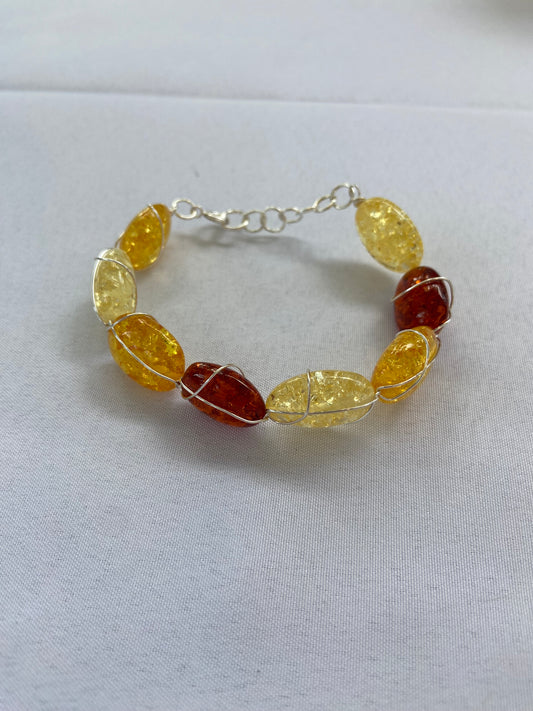 Handmade Pressed Amber Wrapped Bracelet